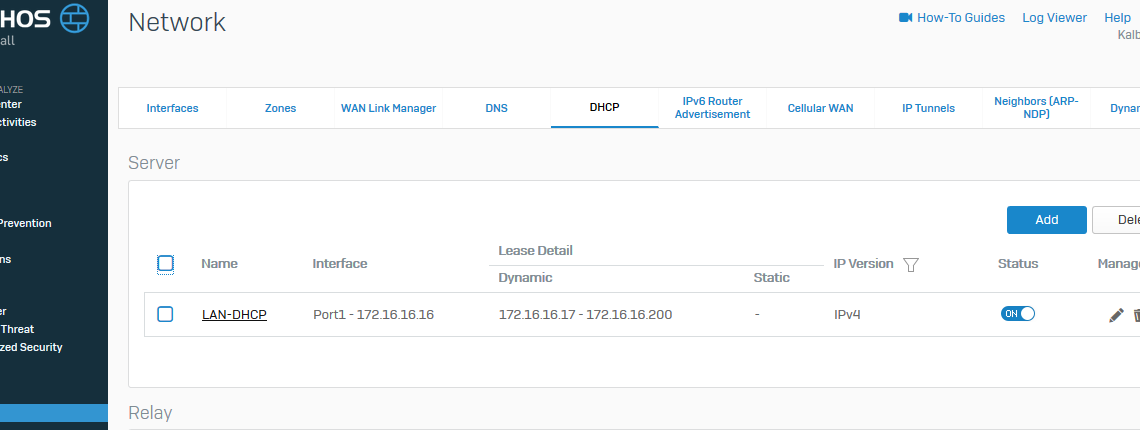 SOPHOS XG Firewall DHCP Havuzu Oluşturma SOPHOS XG Firewall DHCP Havuzu Oluşturma